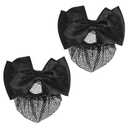 2 Pieces Hair Snood Net, Women's Bun Cover Hairnet Satin Bow Barrette French Clips Ribbon Flower Hair Accessories for Stewardess Banks Hotels Restaurant Staff (Black)