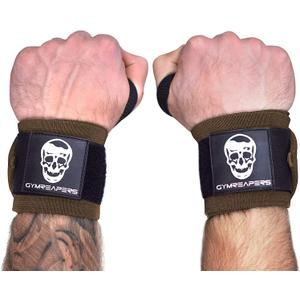 Wrist Wraps Weightlifting - Stiff Heavy Duty 18 inch Wraps With Thick Thumb Loop For Powerlifting, Bodybuilding, Cross Training, & Heavy Presses (Khaki)
