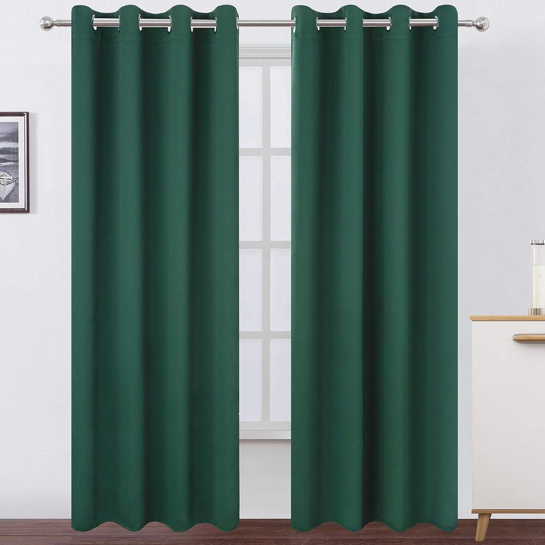 LEMOMO Dark Green Blackout Curtains/52 x 84 Inch Long/Set of 2 Curtain Panels/Thermal Insulated Room Darkening Curtains for Bedroom