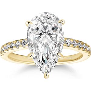 RODIFFY 3 Carats Pear Cut Moissanite Ring for Women, Lab Created D Color VVS1, 14K Gold Plated S925 Silver Engagement Ring with Pavé Band (14K Silver, 7)