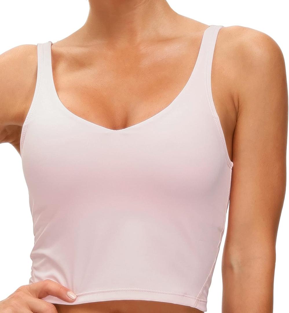 THE GYM PEOPLE Womens' Sports Bra Longline Wirefree Padded with Medium Support (Small, Pink)
