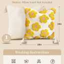 Throw Pillow Covers 18x18 - Tufted Decorative Pillow Cover with Zipper for Couch Sofa Bed Living Room Home Decor Aesthetic Soft Spring Summer Farmhouse Tassels Indoor Pillowcase, Yellow Flower