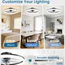 VOLISUN Low Profile Ceiling Fans with Lights and Remote, 20in Fandelier Ceiling Fan Flush Mount, 3000K-6500K Smart Bladeless LED Fan Light, Black Modern Ceiling Fans with Lights for Bedroom
