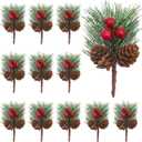 12pcs Christmas Floral Picks, Artificial Pine Pick Christmas Pinecone Berry Pick Stems Pine Tree Needles Branches Decoration for Xmas Tree DIY Craft Flower Arrangements Wreaths Party Supply