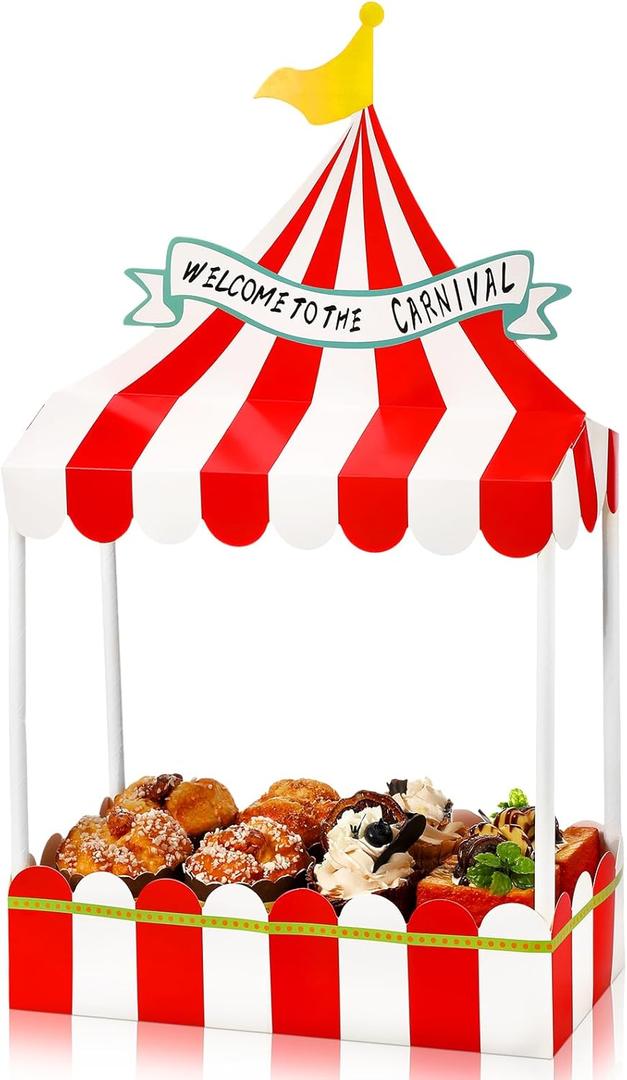 Carnival Cupcake Stand Circus Cupcake Holders decor Red White Circus Tent Popcorn Stall Table Centerpieces for Dessert Table Displays Carnival Birthday Theme Party Decorations