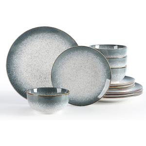 Sweejar Dinnerware Sets Service for 4, 12 pcs Porcelain Plates and Bowls for Kitchen, Housewaring Gift, Chip and Scratch Resistant Dish Set, Handmade Dishwasher and Microwave Safe Plate Set, LightGray