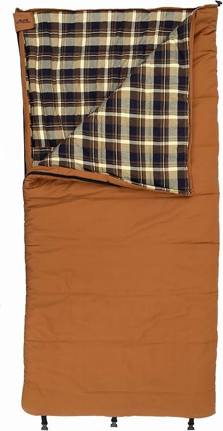 ALPS OutdoorZ Redwood -25 Sleeping Bag, Plaid Flannel Lined, Cotton Canvas (One Size, Green)