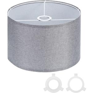 PATIKIL Drum Lamp Shades for Table Lamps 12"x12"x8" Linen Lampshade Easy Assembly Lamp Shade with E27 to E26/E14 Adapters for Floor Lamps Bedside Lamps Pendant Lights, Gray (1.65" Spider)