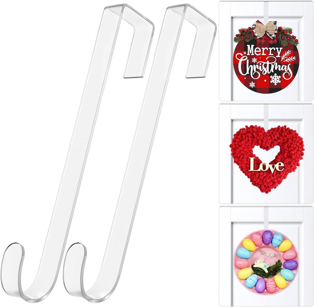 12 in Wreath-Hangers for Front Door, 2 Pack Clear Over The Door Hooks,