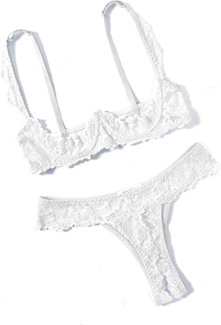 Avidlove Sexy Lingerie Set for Women Lace Bra and Panty Sets Underwire Push Up Lace Lingerie Set XS-XXL (White, XS)