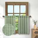 Sage Green Linen Kitchen Curtains for Small Window 36 Inch Length 2 Panels Back Tab Pocket Neutral Farmhouse Cafe Tier Semi Sheer Privacy Short Curtains for Bathroom Bedroom 3ft x 3 FT Long Light Sage