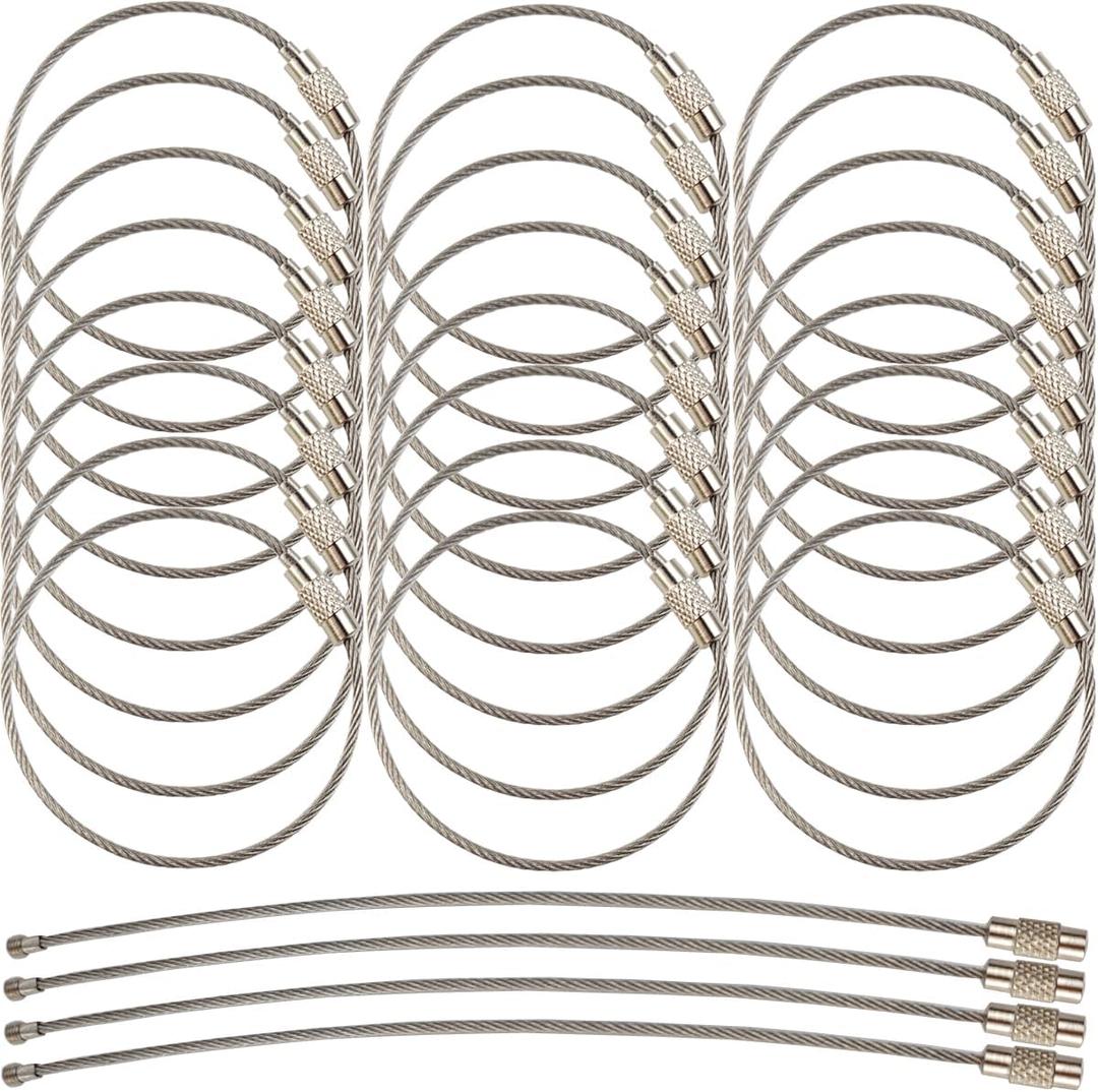 50PCS Stainless Steel Wire Keychains Cable, Key Rings, Heavy Duty Luggage Tags Loops Tag Keepers 1.5mm Twist Barrel (Cable Length: 5.9 inches)