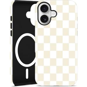 Jusy Compatible with MagSafe Checkerboard Case for iPhone 17, Cute Aesthetic Checkered Magnetic Phone Case, Soft TPU and Hard PC Protective Phone Cover for Women GirlsMatte - Beige