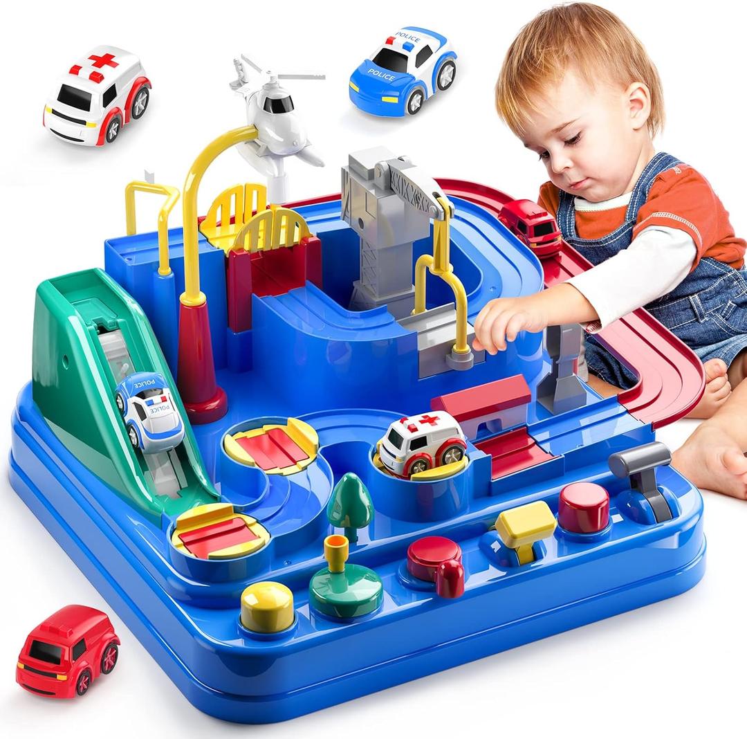 Race Track Car Toys for Kids 3 4 5 6 Years Old - City Adventures Set for Boys 3-5 Years Old, Boys Toys for Toddlers 3-4 Years with 3 Small Cars, Educational Games Gifts 3-4