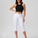 roswear Women's Capri Pants Mid Rise Skinny Ripped Stretchy Cropped Distressed Jeans (White, L)