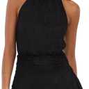 Forever 21 Women's Halter Neck Mini Lace Dress with Pleating at Waist, Black, L