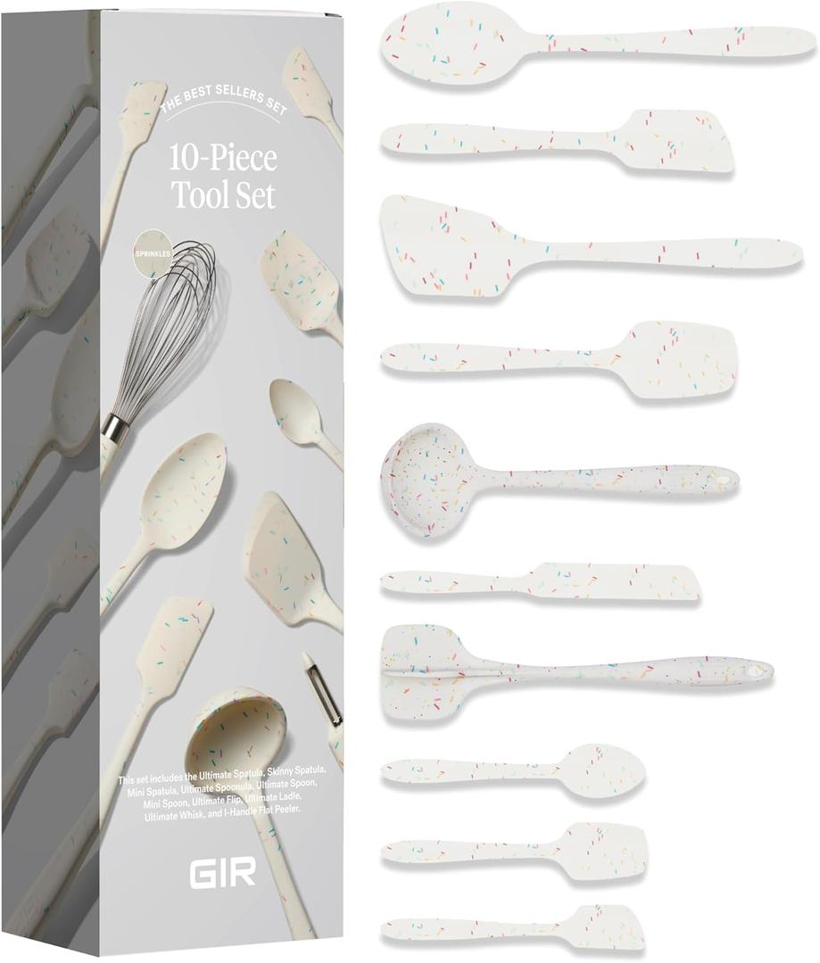 GIR: Get It Right 10-Piece Silicone Ultimate Kitchen Utensil Set Spatulas, Ladle, Flip, Spoons, Whisk, Peeler & Spoonula Nonstick, Non-Toxic, Heat-Resistant Sprinkles