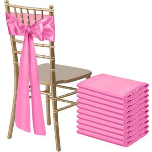 10 PCS Pink Satin Chair Sashes Bows Universal Chair Ribbon Ties Back Sash for Wedding Party Reception Events Banquets Hotel Event Chair Cover Decoration (7x108 inch)