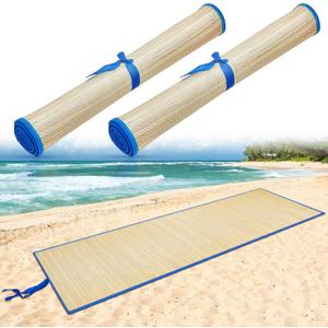 Qunclay Straw Beach Mat with Trim Woven Waterproof Non Slip, Foldable Lightweight, for Sunbathing, Picnic, Camping, Sunbathing, Floor, Yoga,  70 x 24 Inch