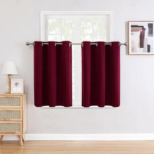 ChrisDowa Small Window Curtains for Kitchen and Bedroom - Grommet Short Thermal Insulated Room Darkening Curtains (2 Panels, Burgundy Red, 42 x 36 Inch)