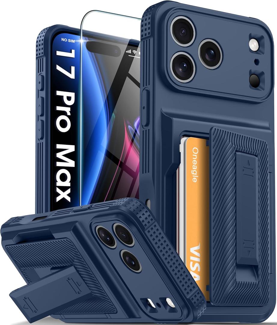 Oneagle Wallet for iPhone 17 Pro Max Case with Card Holder (4-5 Cards) [RFID Blocking] [Screen Protector] Full Camera Protection, with Kickstand 15FT Shockproof Heavy Duty Case for iPhone 17 Pro Max