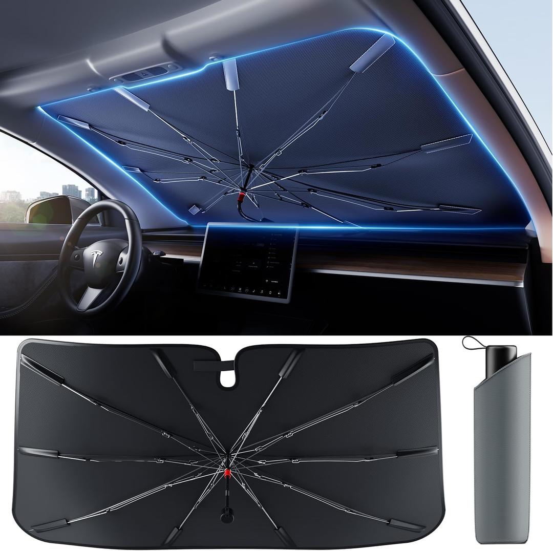 [2025 Upgrade] Weektic Windshield Sun Shade [UPF50+ Crystal Nano Reflector] Protect Car from Sun Ray Damage, Umbrella Sun Shade for Car SUV Truck Keep Cool & Comfy, Medium (56" L x 32" W)