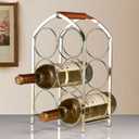 Drincarier Countertop Wine Rack - 6 Bottle Freestanding Modern Gold Metal Small Wine Rack - 3 Tier Tabletop Wine Holder Stand for Cabinet, Pantry, Wine Bottle Storage