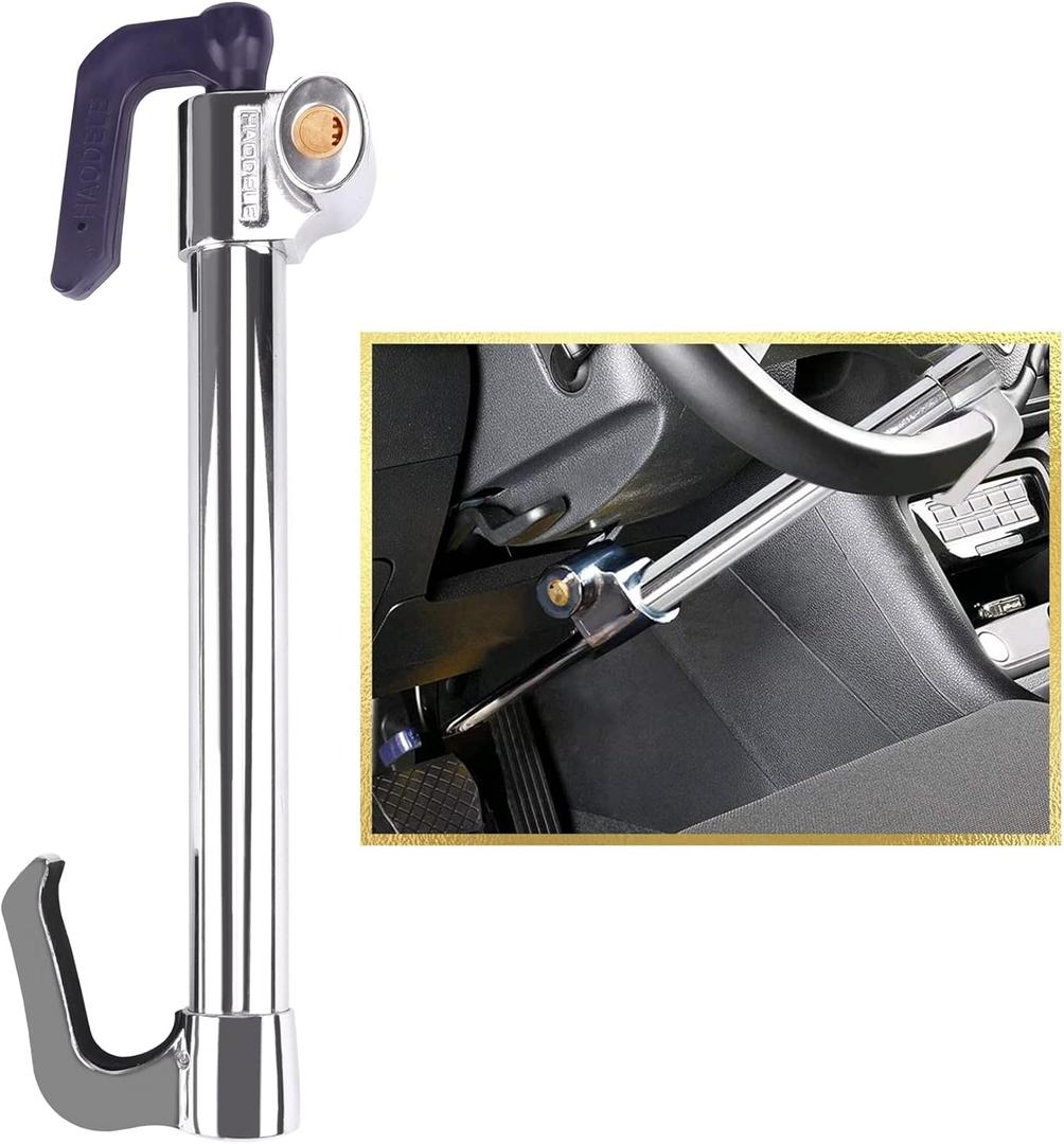 Tevlaphee Universal Steering Wheel Brake Lock Anti-Theft Retractable Double Hook Car Clutch Pedal Lock for Car Truck SUV Van Security with 3 Keys (Max length of 33.5")
