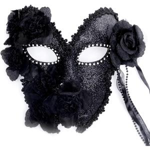 Halloween masquerade Venetian Mask Costume mask Feather mask Mask Halloween Carnival party (Black)