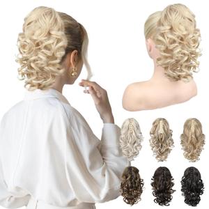 REECHO 12" Ponytail Extension, Classic Loose Curly Wavy Claw Clip Pony tails Hair Extensions Hairpieces for Women (Light Blonde)