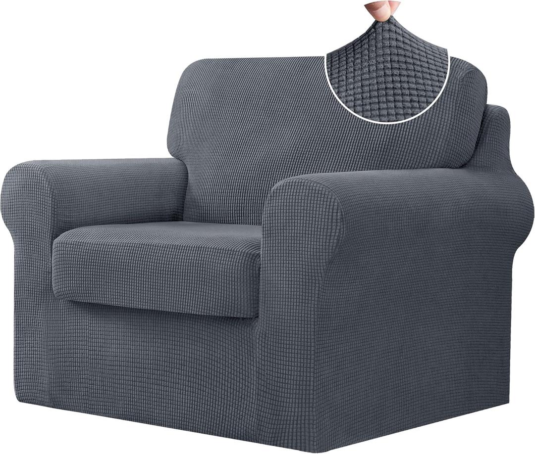 CHUN YI 3 Piece Chair Covers Armchair, Stretch Couch Cover with Separate Backrest and Cushion Covers, Anti-Slip Washable Living Room Furniture Protector for Dogs Pets (Small, Grey)