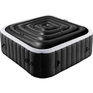 Tlswshsy 4.2 Ft Black Inflatable Hot Tub Cover- Energy Saving lid for Square Hot Tub- Foldable Protective Rain Overflow Cover with Handle for Outdoor Inflatable Hot Tubs