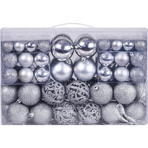 Christmas Balls Tree Ornaments Set, Shatterproof Xmas Decorations Set with Reusable Hand-held Gift Package for Holiday Indoor Tree Decor, Silver Christmas Balls Tree Ornaments Set, Shatterproof Xmas Decorations Set with Reusable Hand-held Gift Package for Holiday Indoor Tree Decor, Silver