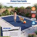 Inground Pool Cover Safety Fits Rectangle Swimming Pool, Mesh Solid Pool Cover for Inground Pools,Winter Pool Safety Cover Includes Safety Net and Installation Tools Blue (Blue, Fits 14x28ft Pools)