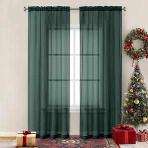 Chyhomenyc Hunter Green Sheer Curtains 84 inches Long 2 Panels, Light Filtering Emerald Voile Christmas Sheer Window Curtain Drapes for Living Room Bedroom, 1 Pair, Each 42W x 84L