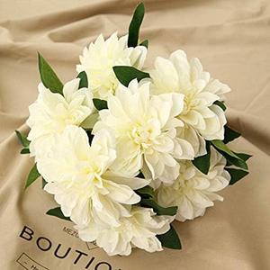 HoYuanFlo 10 Heads Dahlia Fake Flowers Artificial Dahlia Flowers Faux Flowers for Home Wedding Party Office Supplies (White)