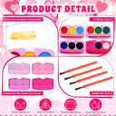24 Pack Valentines Watercolor Paint Set Gifts Mini Washable Watercolor Paint with Paintbrush Water Color Kit Valentines Gift for Exchange Prizes Art Party Favors Supplies