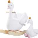 labebe Kids Rocking Horse White Swan with Little Plush Doll Toys, Stuffed Animal Wooden Rocker for Children 6 Months Boys and Girls/Nursery Christmas, Birthday Gift (Rocking Swan with Doll)