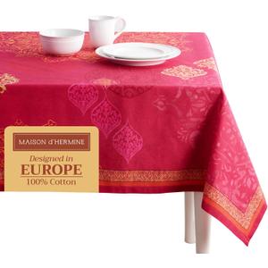 Maison d' Hermine Table Cloth Square Table 100% Cotton 60 x 60 Inches Fall Tablecloth Reusable Everyday Use for Thanksgiving Christmas Decorations Dining Farmhouse Party (Versailles)