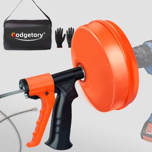 50FT Drain Snake Auger [1/4inch]- Manual or Drill Powered AUTO FEED- Flexible & Powerful 50 Feet Plumbing Snake for Kitchen, Shower & All Drains- Snake Drain Hair Remover Tool with Gloves, Storage Bag