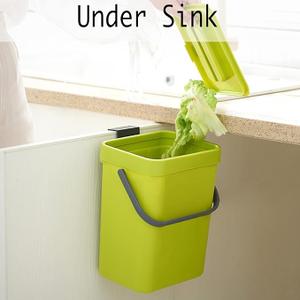 LALASTAR Small Plastic Trash Can, Hanging Small Trash Can with Lid Under Sink for Kitchen, Food Waste Bin for Countertop, Mountable Garbage Can for Bathroom, RV, Green