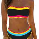 Sexybody Women's Bandeau Bikini Strapless Bikini Neon Color Block Two Piece Whip Stitch Trim Bathing Suits XL