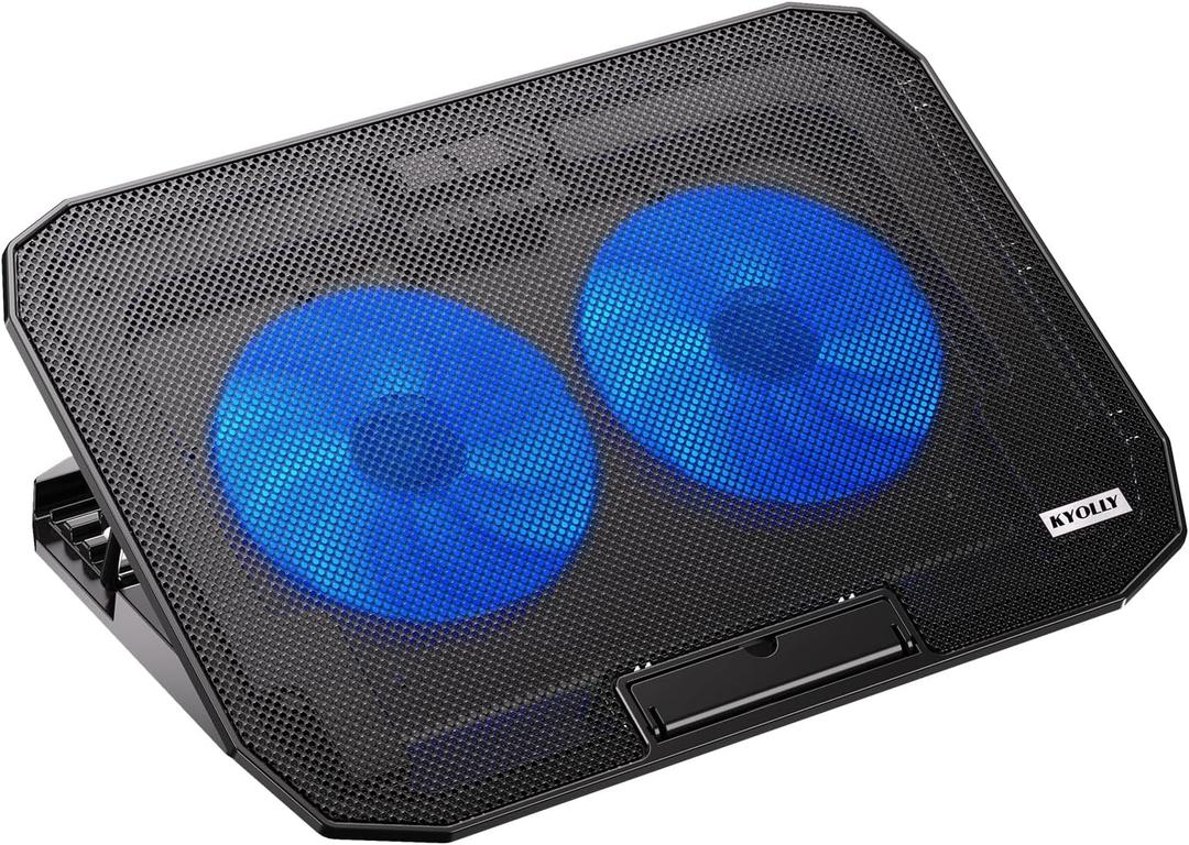Ultra Slim Laptop Cooling Pad with 2 Quiet Big Fans, 5 Height Adjustable Ergonomic Stand, Portable Cooler for 10-15.6 Inch Laptops, Speed Control and 2 USB Ports (Blue)