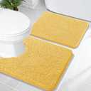 OLANLY Bathroom Rugs Sets 2 Piece, Soft Absorbent Chenille Bath Mats and U-Shaped Contour Toilet Mat Area Rug Set, Machine Washable Bath Carpet, Home Decor Accessories(24"x16"+24"x20", Yellow)