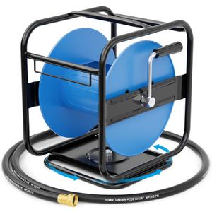 SPECILITE Heavy Duty Metal Garden Hose Reel, 360 Rotation Frame, 75-100 Ft of Hose Storage Capacity, Stable and Portable Wall/Floor Mount Water Pipe Spool, Blue