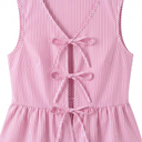 Avanova Women Tie Front Tank Tops Striped Peplum Blouse Pink, Large