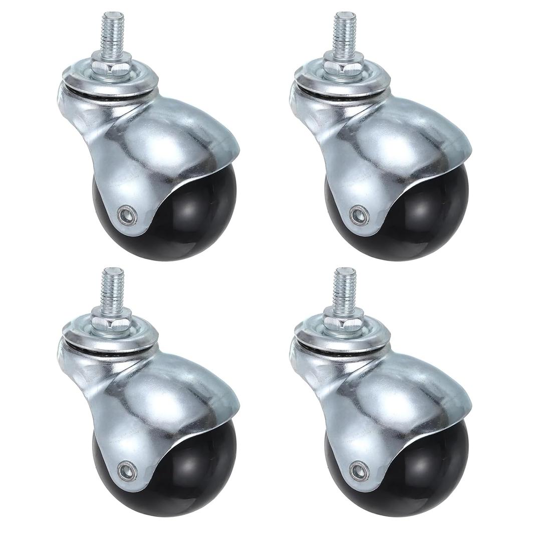 uxcell 2 Inch Ball Caster Wheels, 4pcs Threaded Stem Caster 360 Degree Rotatable Caster Wheels for Furniture, Silver Tone