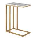 C Shaped End Table with Marble Top & Gold Frame - Narrow Side Table for Couch, Sofa or Bed - Compact Accent Tables Living Room | Multi-Space Small Tables for Office, Bedroom 24x12x25in(White)