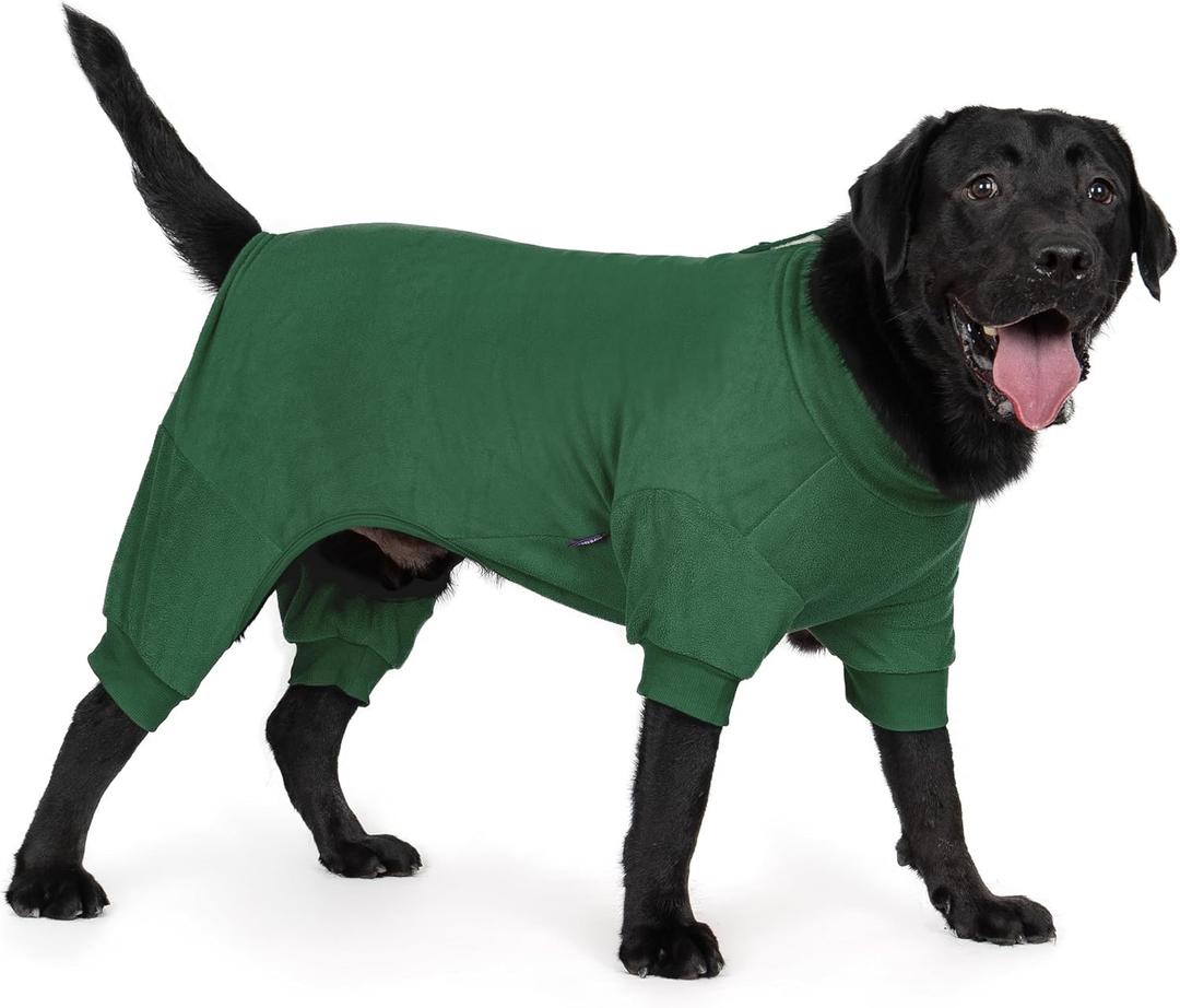 cyeollo Dog Pajamas XX-Large, Stretchable Fleece Pet Onesie Coat for Medium Large Sized Dogs Pjs Warm Puppy Jumpsuit Soft Cold Weather Dog Clothes Outfits, Green XXL  (chest Girth: 26"-32"))