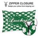 St. Patrick's Day Satin Pillowcase for Hair and Skin, Green Clover Silk Pillow Case Queen Size Silky Pillowcases with Zipper Cooling Pillow Cover (20x30 Inches)